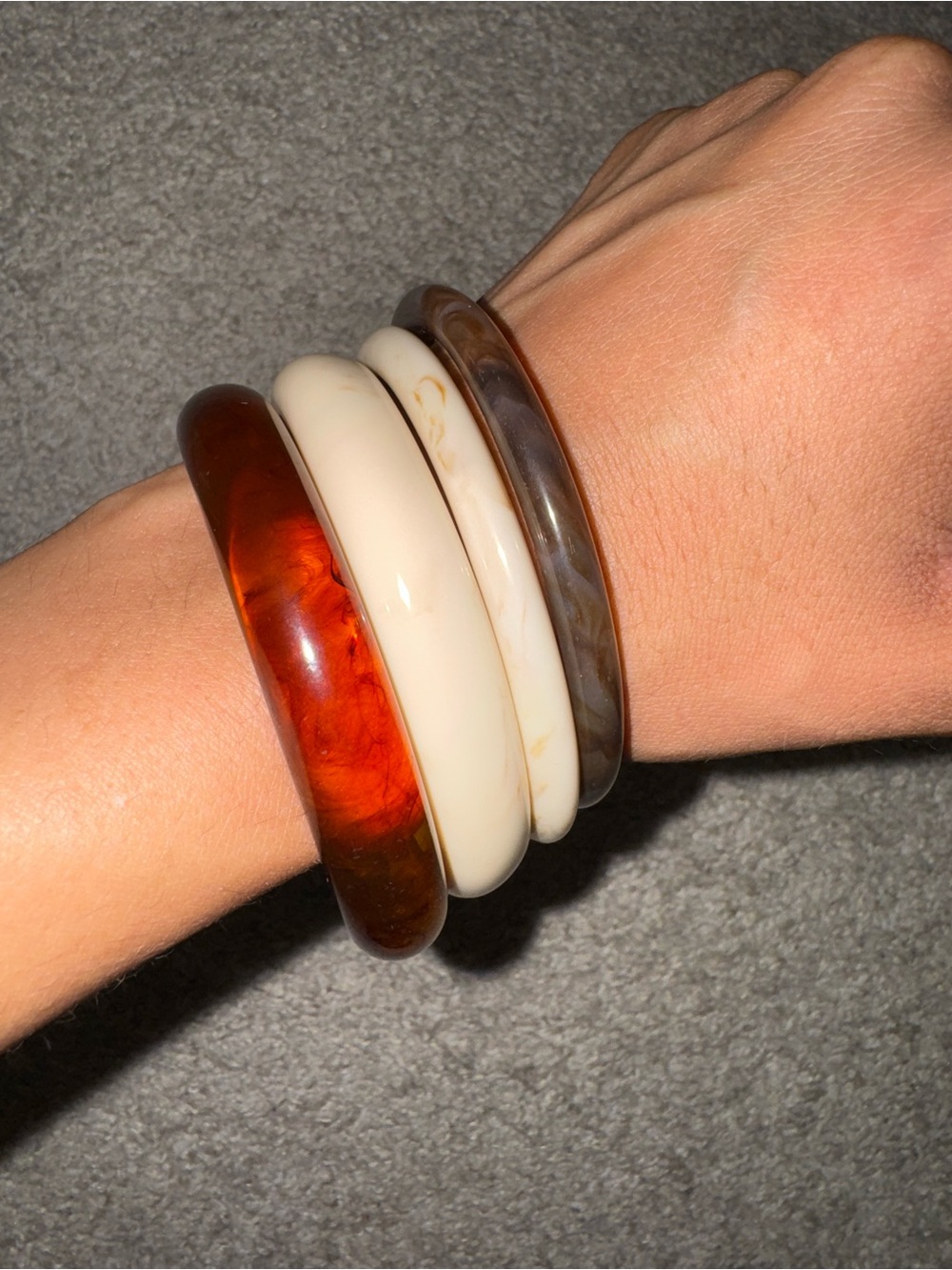 Vintage Tortoiseshell & Cream Resin Bangle Bracelet Set (4 Piece)